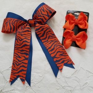 Blue & orange tiger print hairbow set